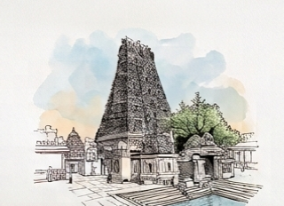Temple, watercolour study